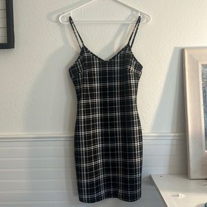 white and black plaid dress